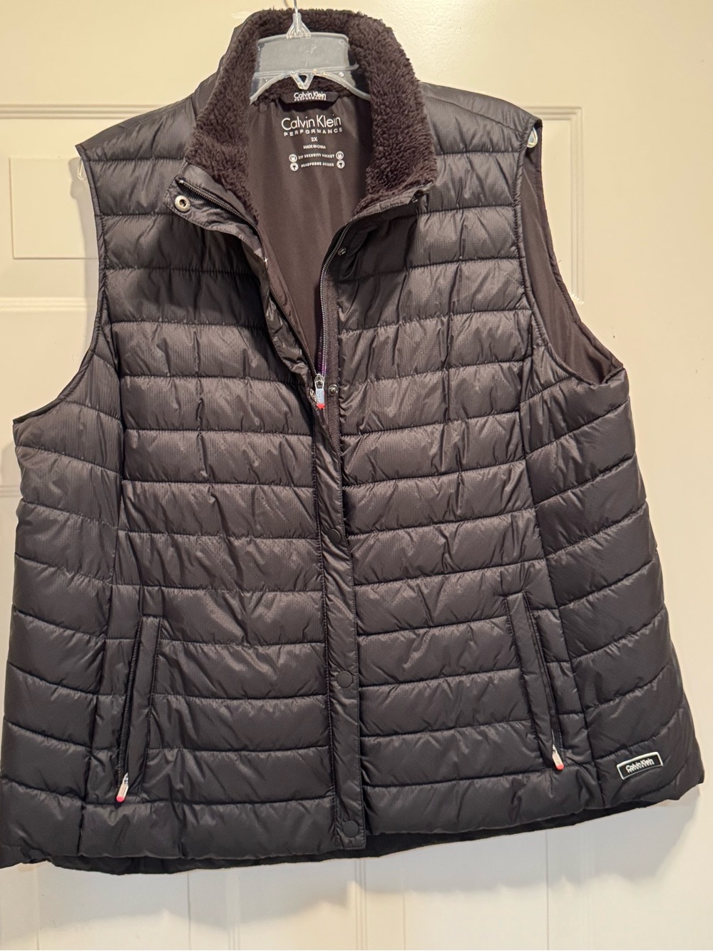 Calvin Klein Quilted Black Puffer Vest with Sherpa Collar